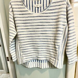 Lou & Grey Striped V-Neck Sweater in Blue and Cream